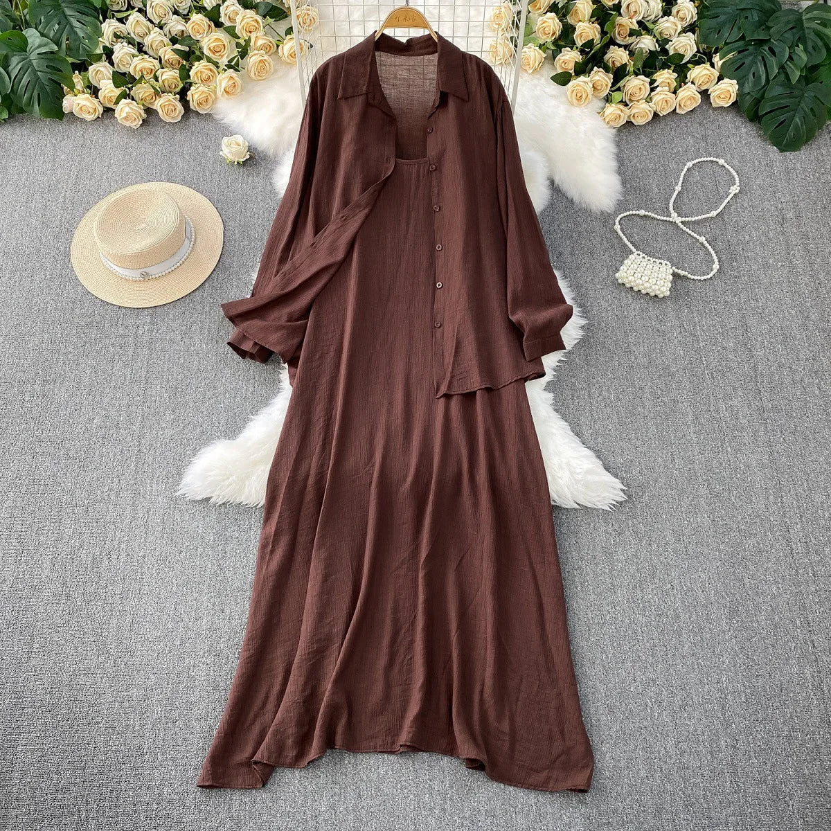 Muslim Women Shirt Dress Two Piece Set Solid Modest Suits Ramadan Musulman Ensemble Morocco Dubai Abayas Islam Outfits Jalabiya.