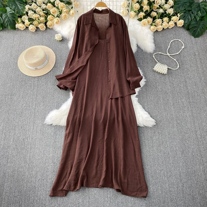 Muslim Women Shirt Dress Two Piece Set Solid Modest Suits Ramadan Musulman Ensemble Morocco Dubai Abayas Islam Outfits Jalabiya.