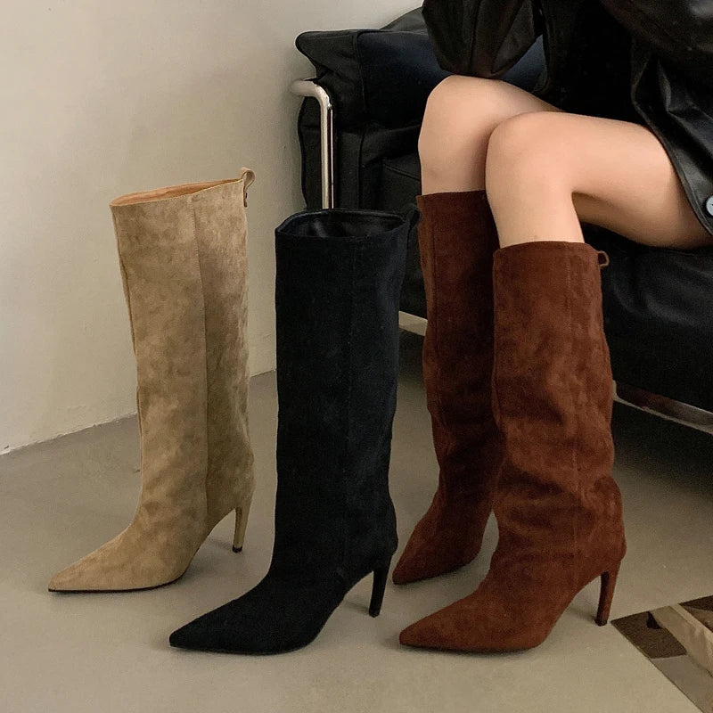 Eilyken Winter Street Style Pointed Toe Knee-High Women Boots Thin Heels Shoes Female Punk Vintage Long Booties Zapatos De Muje.
