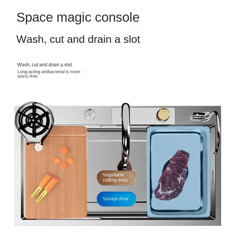 304 Stainless Steel Sink Waterfall Large Single Slot Kitchen Sink Vegetable Sink Stainless Steel Sink Household Sink