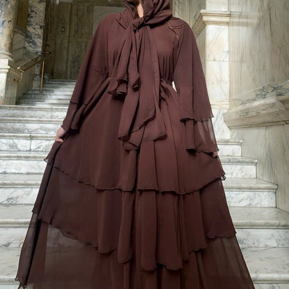 Eid Muslim Abaya for Women Chiffon 3 Layers Cake Party Cardigan Robe Jalabiya Dresses Ramadan Morocco Abayas Kaftan Vestidos
