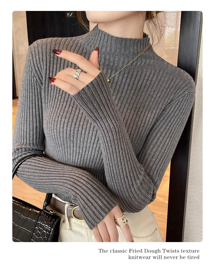 Women Long Sleeve Casual Turtleneck Warm Basic Sweater Chic Autumn Winter 2025 Pullovers Knit Jumpers Solid Color Slim Tops