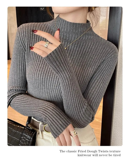 Women Long Sleeve Casual Turtleneck Warm Basic Sweater Chic Autumn Winter 2025 Pullovers Knit Jumpers Solid Color Slim Tops