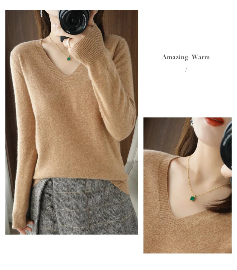 Neue Kaschmir frauen V-ausschnitt Pullover Spitze Neck Aushöhlen Design Beiläufige Gestrickte Lange Hülse frauen Pullover Herbst Und winter