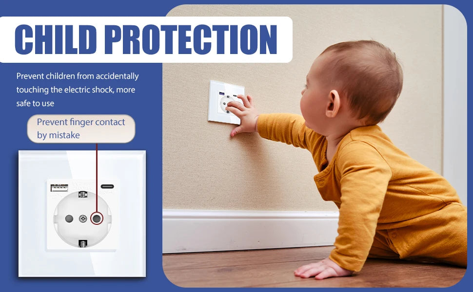 BSEED EU Standard Einzigen Steckdose Doppel Glas Steckdosen Triple Steckdosen Steckdose Für Home Office Schlafzimmer 16A.