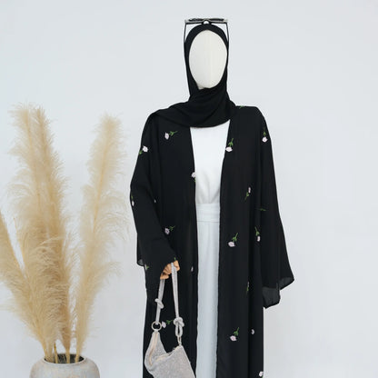 2024 New Black Embroideried Kimono Cardigan Abaya Dubai Luxury Muslim Kaftan Abayas For Women Turkish Islamic Clothing Outfit