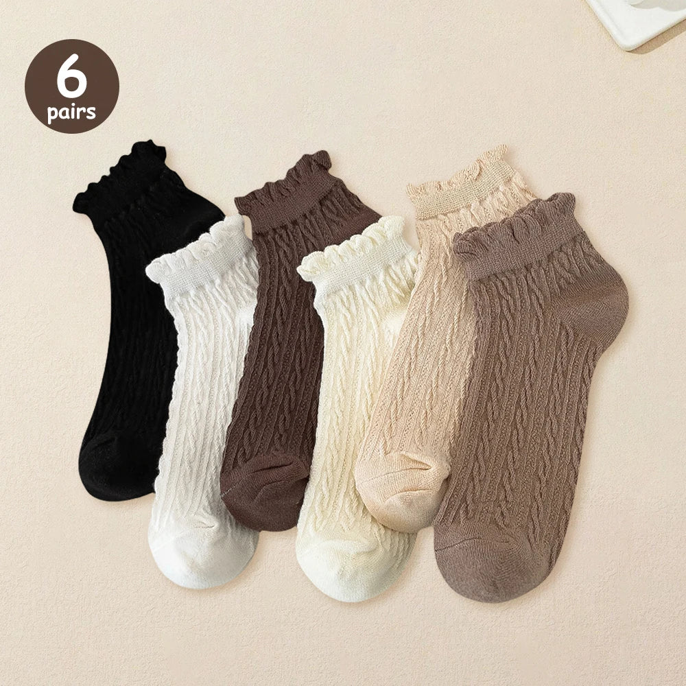 5 Pairs Women Cartoon Patterned Socks Trendy Versatile Breathable Sweat Wicking Deodorizing Antibacterial Comfortable Socks
