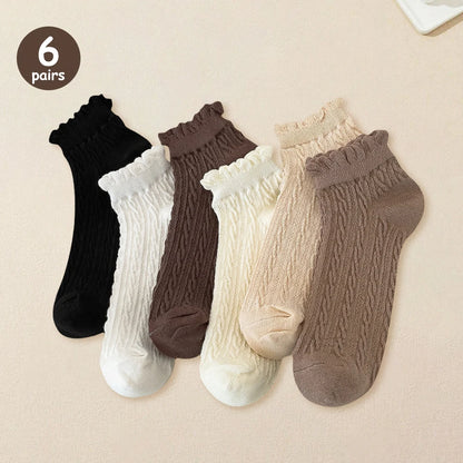 5 Pairs Women Cartoon Patterned Socks Trendy Versatile Breathable Sweat Wicking Deodorizing Antibacterial Comfortable Socks