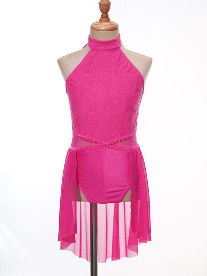 Mädchen Ballett Gymnastik Trikot lyrischen Tanz kleid ärmellose florale Spitze Tutu Tanz kleidung für Eiskunstlauf Bühnen performance