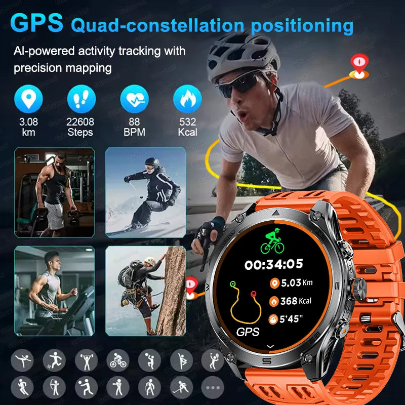 2025New GPS Sports Smart Watch  AMOLED Flashlight 950Mah Battery IP68 Waterproof Fitness Trackr BT Call Smartwatch For Men Women.