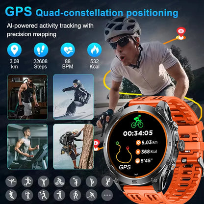 2025New GPS Sports Smart Watch  AMOLED Flashlight 950Mah Battery IP68 Waterproof Fitness Trackr BT Call Smartwatch For Men Women.