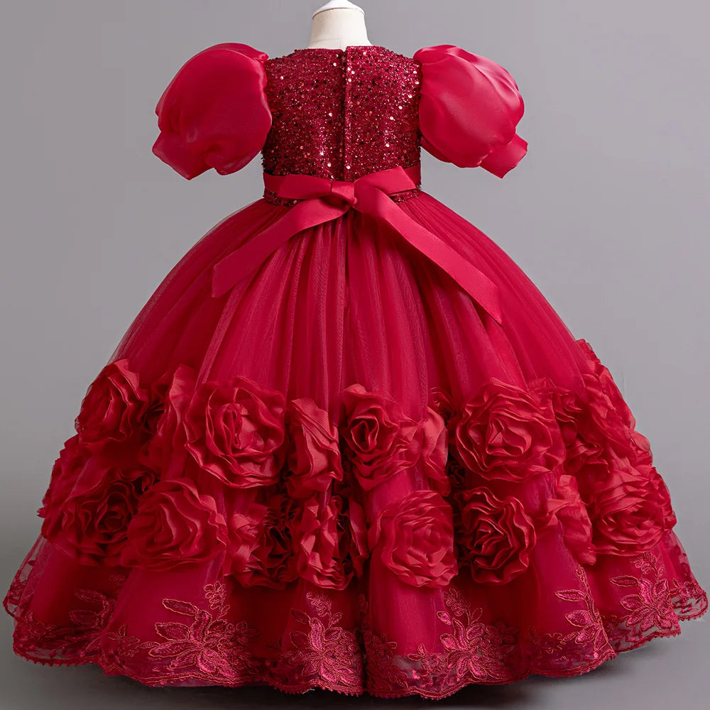 4-12 Jahre altes Blumenjungen-Hochzeitskleid, Abendkleid, Pailletten, langes Halloween-Mädchenkleid, Weihnachtsaufführung, Gastgeber-Redenen.