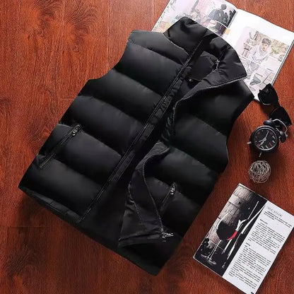 Mens Vest Jacket Warm Sleeveless Jackets Winter Waterproof Zipper Coat Autumn Stand-up Collar Casual Waistcoat Brand Clothing.