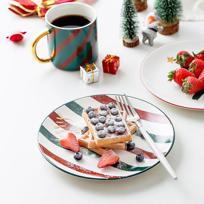 1pc Merry Christmas Ceramic Dinner Dish Plate Set Mug Dessert Cake Pastry Fruit Serving Plate Decorative Tableware.
