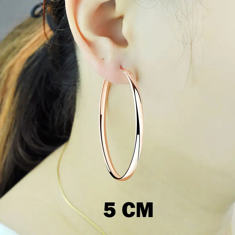 Senlissi - New 18K Gold Plated Hoop Earrings For Women 925 Sterling Silver  3.0mm Fashion Earring Cерьги Kольца 3/4/5/6/7CM
