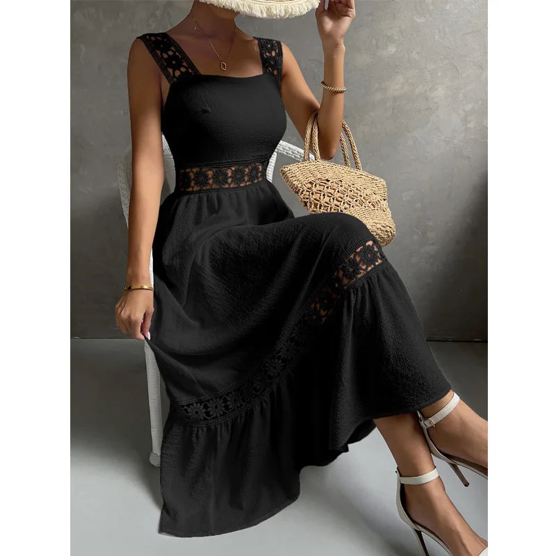 Weiße Lange Kleid Frauen Sommer Sexy Sleeveless Backless Maxi Kleider Damen Elegante Hohle Heraus Spitze Kleid Boho Sommerkleid Vestidos.