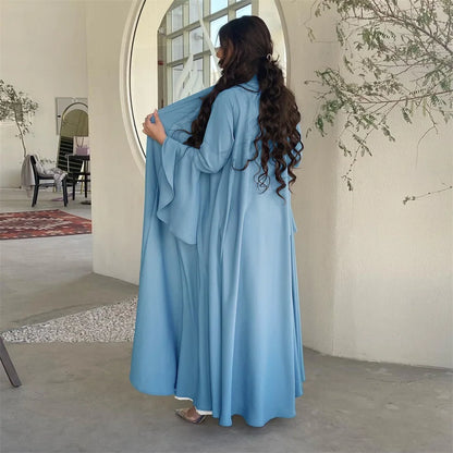 Siskakia Muslim Open Kimono Abaya For Moroccan Women Fashion Ruffle Sleeve Arab Dubai Clothing Jalabiyat Turkey Soft Gulf Robe.