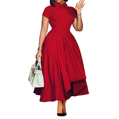 Elegante Kirchenkleider für Frauen, plissiert, A-Linie, kurze Ärmel, unregelmäßige Länge, edle, bescheidene afrikanische Kleider, Party-Anlass, weiblich