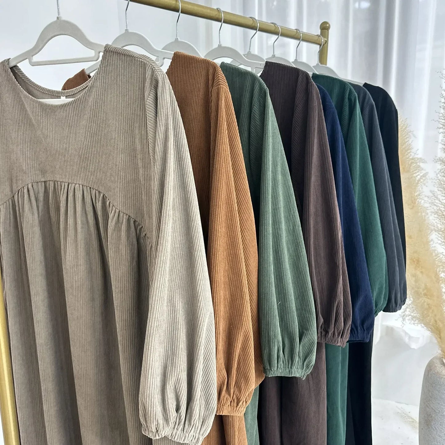 Winter Corduroy Abaya Warm Muslim Dress Closed Abayas for Women Dubai Luxury Turkey Kaftan Hijab Robe Ramadan Eid Islam Clothes