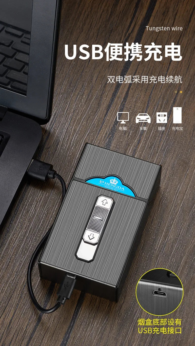 20 Whole Pack Cigarettes Dual Arc USB Charging Lighter Outdoor Moisture-proof And Waterproof 2 in 1 Electronic Lighters Smoking.