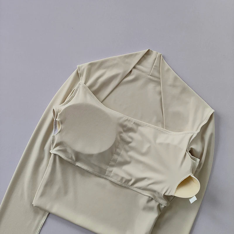 Fitness Chest Cushion Sports Top Women Long Sleeve Shirts Pra Speed Up Short Elegant Dance Yoga Clothes Small Waistband Gym.