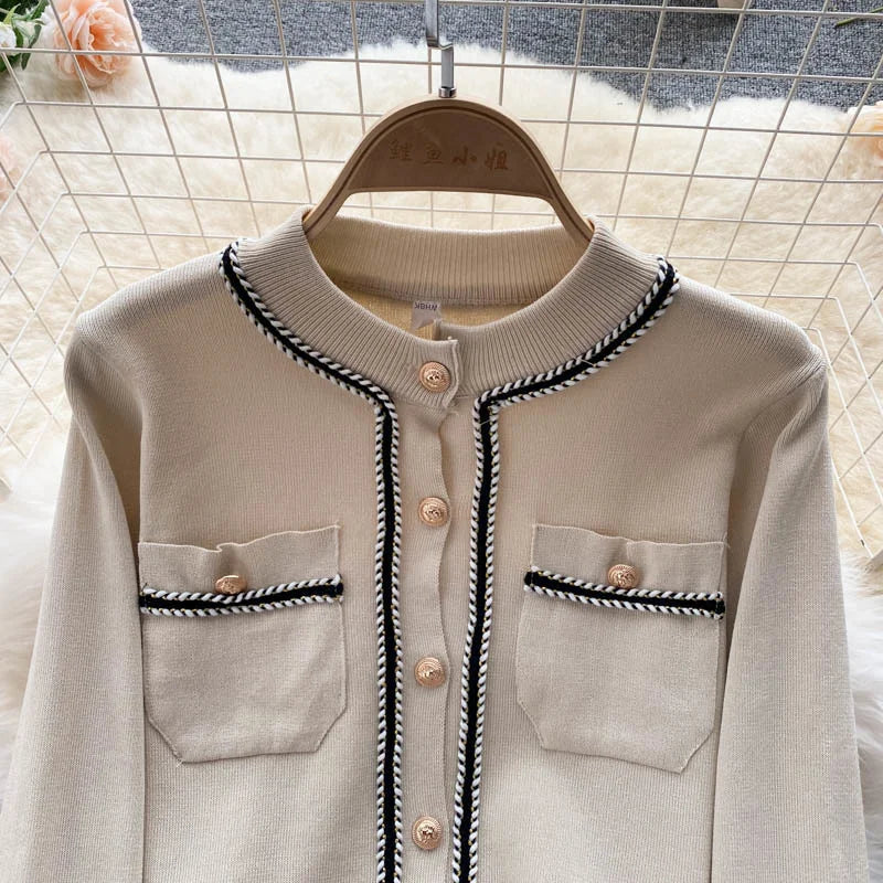 New Autumn Korean Fashion Casual Knit Two Piece Set Women Sweater Cardigan Crop Top + Wide Leg Pant Suits Tracksuit 2 Piece Sets.