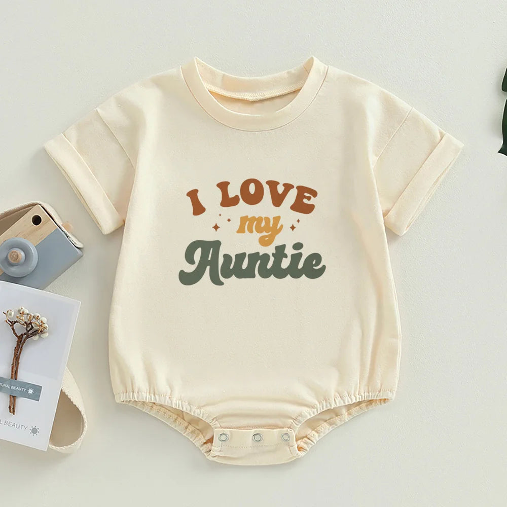 Tante's Little Bestie Bubble Strampler Neugeborenes Baby Mädchen Jungen Kleidung Sommer Kurzarm Rundhalsausschnitt Niedlicher Body Top Outfit.