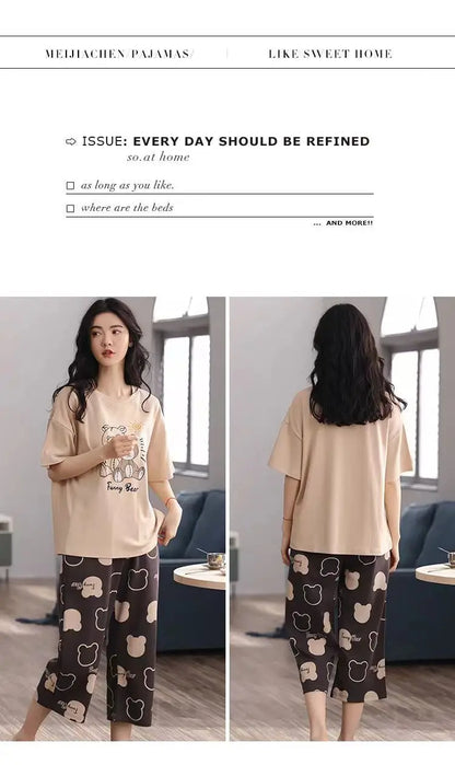 Sommer Neue Damen Pyjamas Homewear Set Kurzarm Pyjamas frauen Sommer Einfache Koreanische Cartoon Lose Große Größe Homewear.