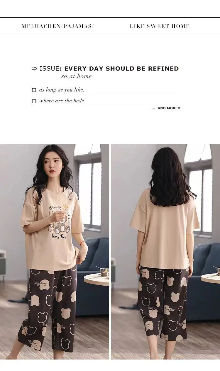 Sommer Neue Damen Pyjamas Homewear Set Kurzarm Pyjamas frauen Sommer Einfache Koreanische Cartoon Lose Große Größe Homewear.