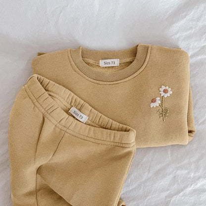 Baby Mädchen Kleidung Set Fleece Stickerei Daisy Pullover Sweatshirt + Jogger Hosen Set Mädchen Jungen Trainingsanzug Kleinkind Mädchen Kleidung.