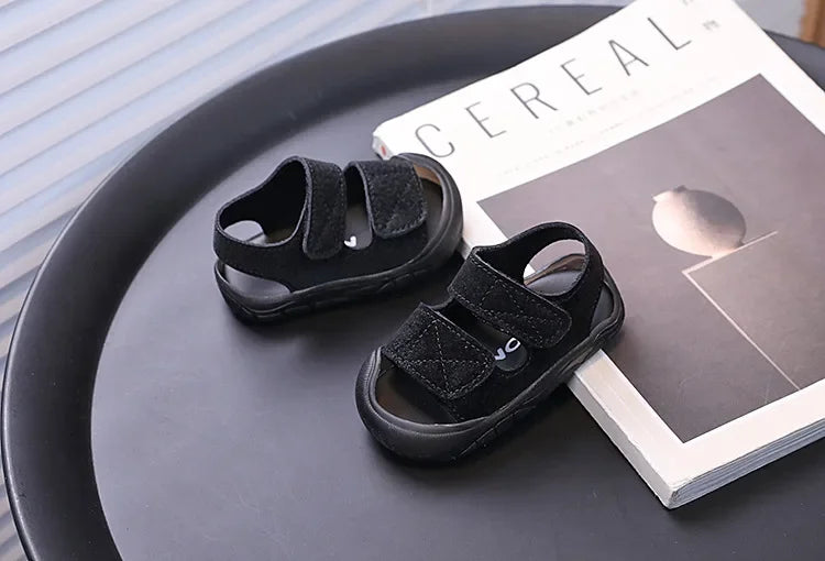 Children's Sandals Anti-kick Summer Shoes for Boy Solid Color Causal Kids Fashion Girls Walking Beach Sandals Non-slip Hook Loop.