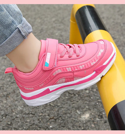 Girls Sport Shoes Waterproof Running Kids Sneakers Casual Leather Pink Breathable Fashion Antislip Lightweight Children Shoes.