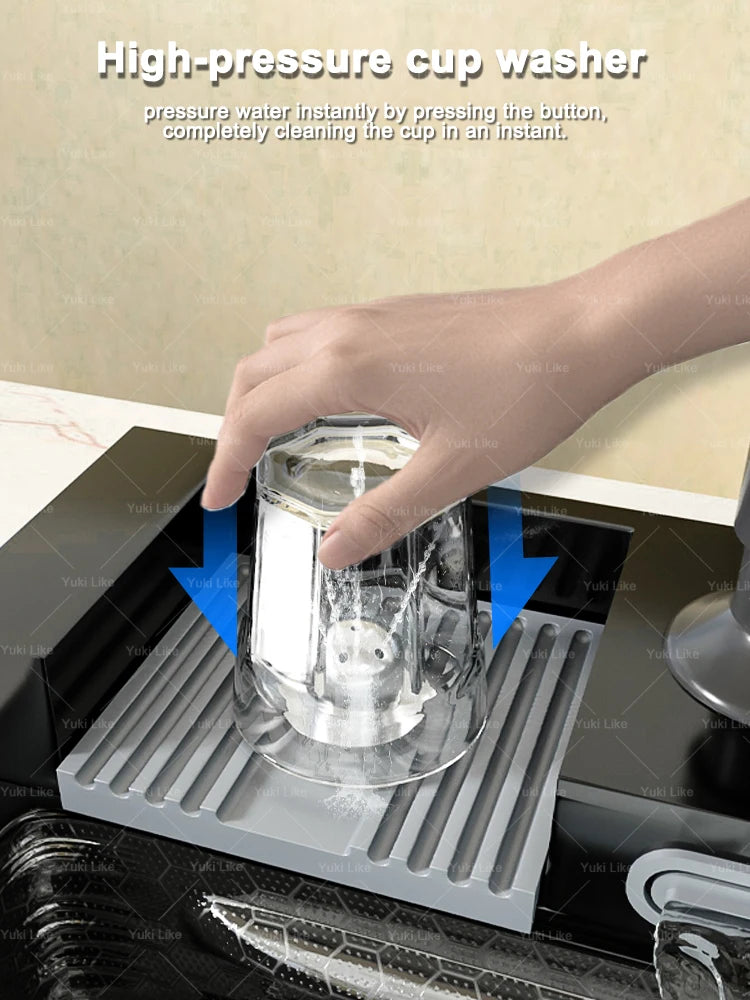 Stainless Steel Waterfall Kitchen Sink New With Draining Rack Digital Display Large Single Slot Dishwashing Sinks Wash Bowl