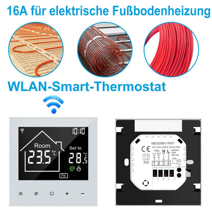 CONENTOOL WiFi Electric Thermostat 16A Floor Heating Smart Home with Alexa Tuya Google Digital Temperature Controller App Remote.