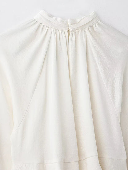 Women's Long Sleeve Ruffled Blouse Stand Collar Chic Fashion Top Elegant Female Shirt.