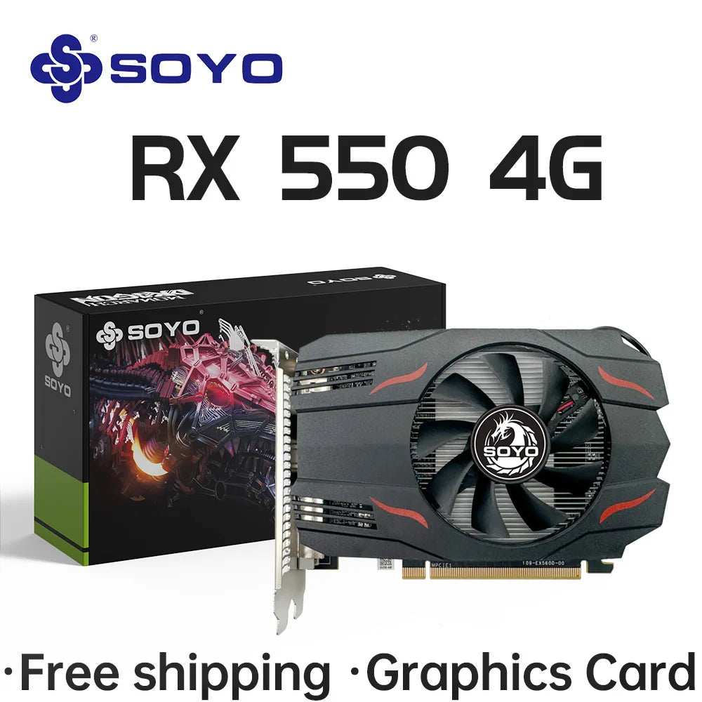 SOYO AMD Radeon RX550 4GB GPU GDDR5 14nm For Desktop PC Games Video RX560 Graphics Card 128bit  RX 550 Computer Components.