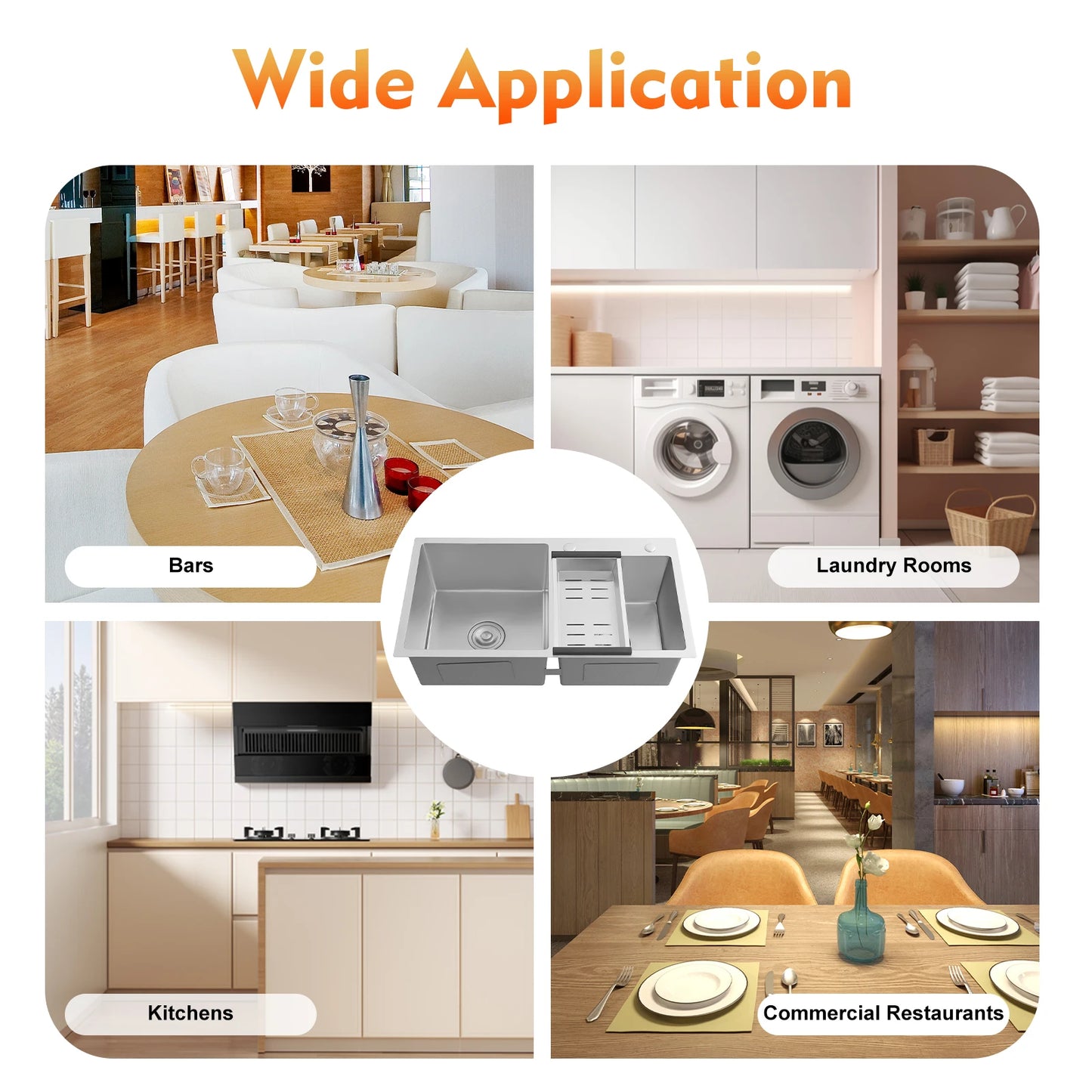 Rechteckiges Unterbau-/Topmount-Waschbecken mit schalldichten Pads, Doppelschüssel-Küchenspüle aus Edelstahl, Badezimmerwaschbecken ﻿