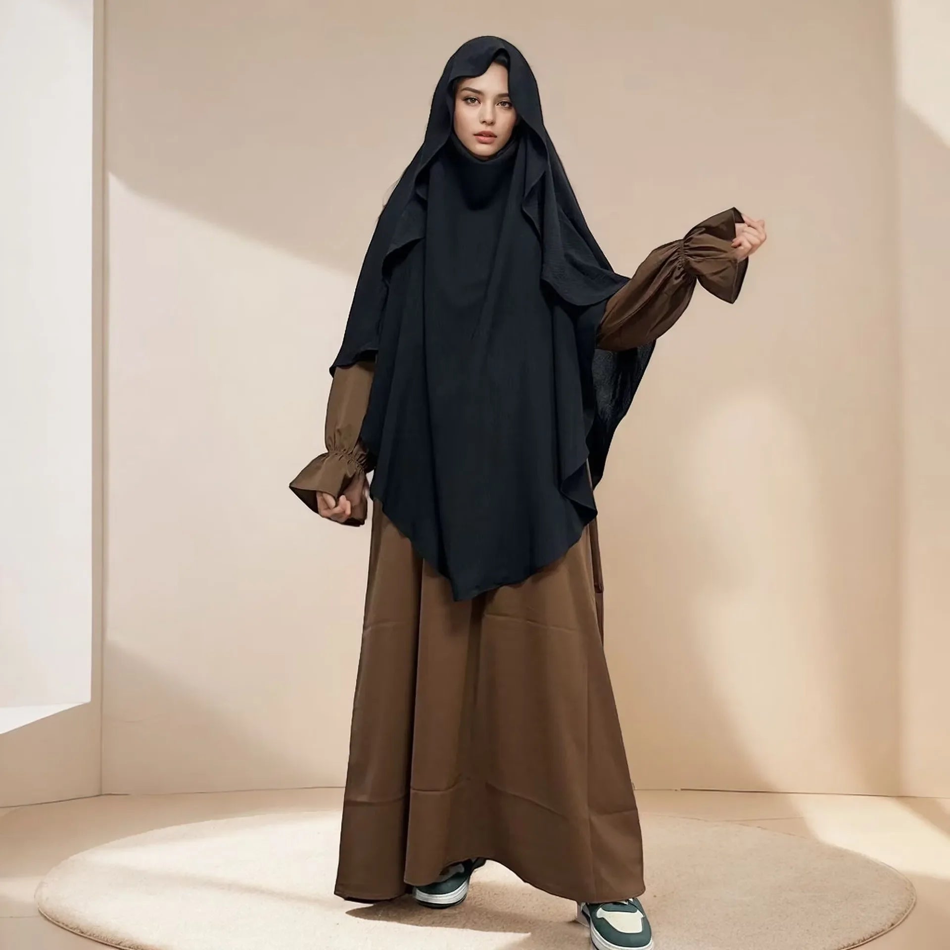 2025 Summer Muslim Women's Hijabs Traditional Soft Plain Scarf Khimar One Layer Stretch Soft Split Traditional Zip Chador.