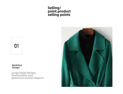 Modischer doppelseitiger Wollmantel für Damen, schmale Passform, mittellang, neue Herbst- und Winterkollektion, stilvoll.