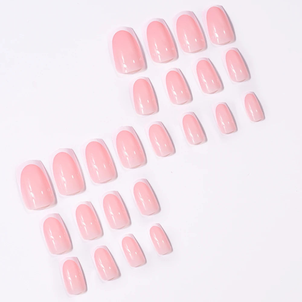 24pcs(+Tools) Pearl Bow Nude Pink Press On Nails White French Fingertips Almond Full Cover Fasle Nails New Year Nail Accessories
