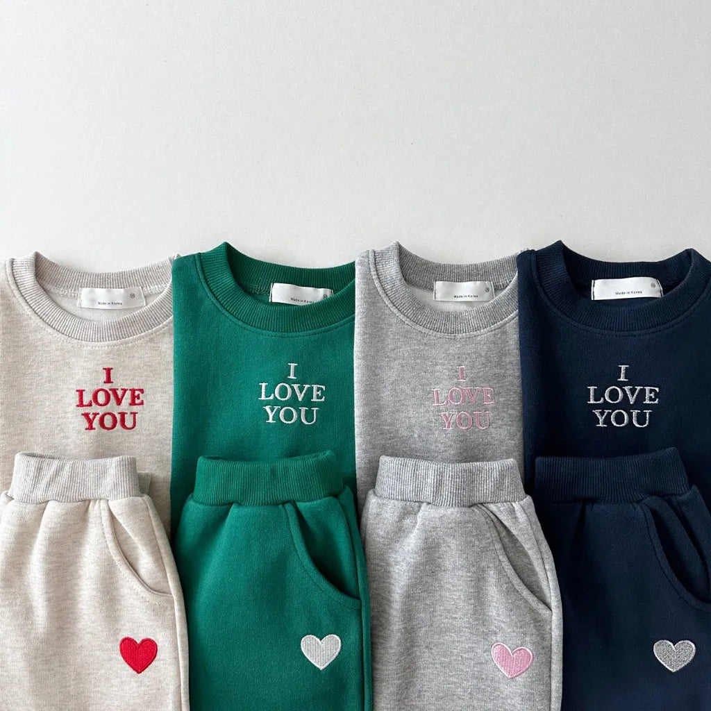 0-6 Year Old Korean Spring Baby Set Cotton Embroidered Letter Comfortable Hoodie Children's Wear Casual Sports Two Piece Set.