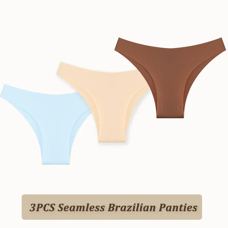 3PCS Women Seamless Brazilian Panties Ultra-thin Maillard panties Ice Silk Underwear Sexy Panty Low Waist G-string Female Solid.