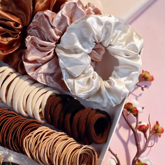 Fashionable Brown Hair Accessories Set for Women, Seamless Ponytail Holders Variety Hair Scrunchies For Women Lady.