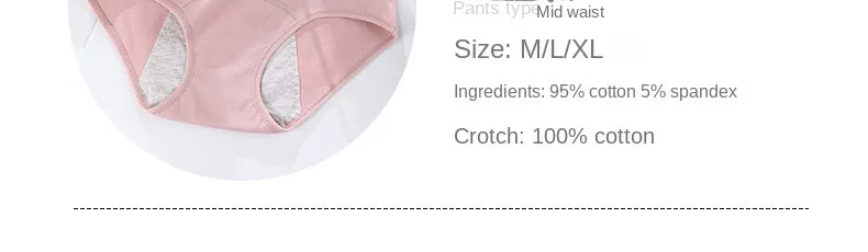 Women's menstrual briefs large flow postpartum water absorption leakproof briefs women's pure cotton menstrual briefs lingerie.