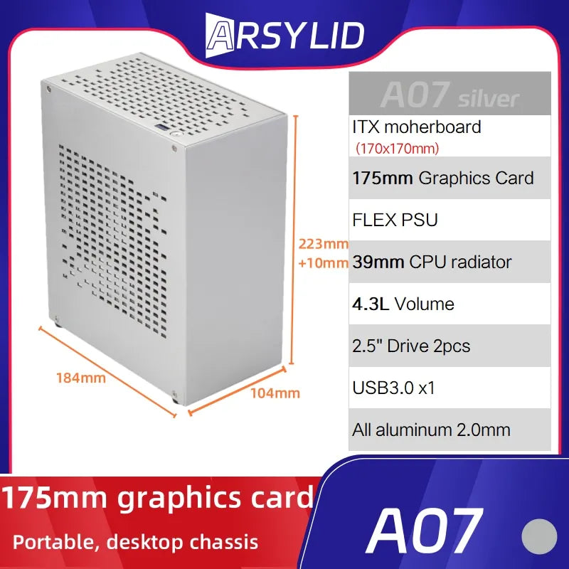 All Aluminum 2.0mm HTPC Mini ITX A4 Chassis Game Computer Support Graphics Card RTX2070 I5 Discrete Display Case K39 A07 A39