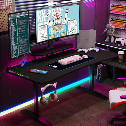 Jumbo-Gaming-Schreibtisch mit Monitor regal, großer PC-Computer tisch mit LED-Beleuchtung, Spieltisch-Gamer-Schreibtisch für Schlafzimmer, Home-Office