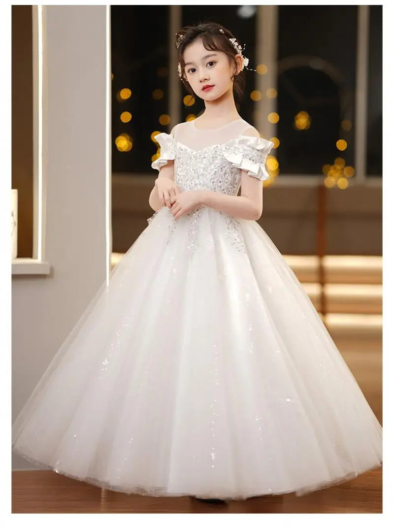 Neue Jugend Mädchen Prinzessin Mesh Kleid Hochzeit Blumen mädchen Kleid Schul wettbewerb Klavier lange Leistung Kleid für 3-12 Jahre.