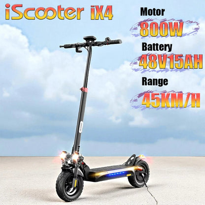 ISCOOTER IX4 Electric scooter 800W motor 48V15AH lithium battery, 10-inch off-road tires, adult foldable electric scooters.