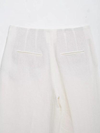 HH Women's Suits White Turn-Down Collar Long Sleeves Lace-Up Blazers+High Waist Zipper Long Pants Female Spring Fashion Sets