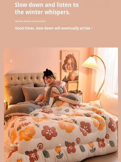 Household Thickened Warm Quilt Core Milk Double-sided Velvet Lamb Wool Autumn Winter Blanket Warm Double-sided Velvet Core.